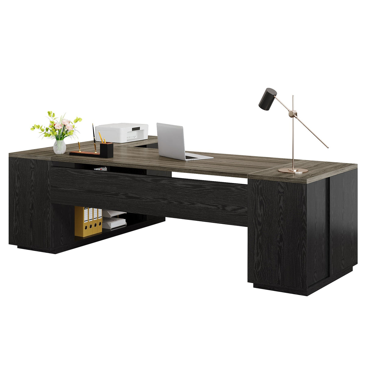 HOGA-HL0288 Escritorio en L Tribesigns de madera con gavetas