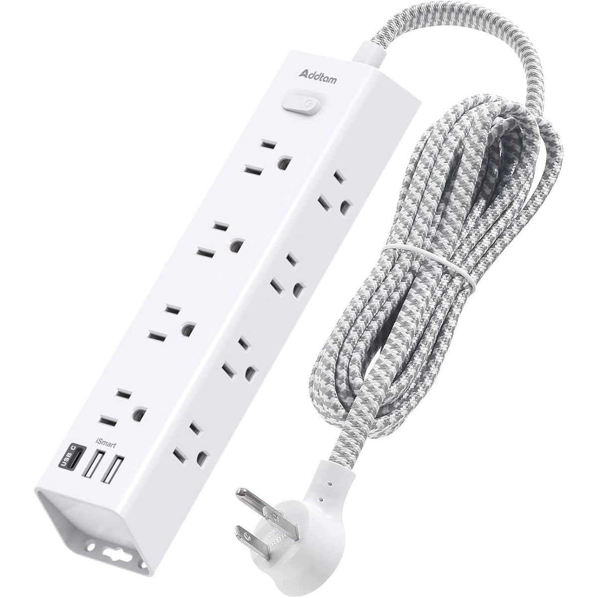 AD12W3U Addtam Cable de extensión de 3 metros con múltiples tomas, 12 tomas, 3 puertos USB (2USB C),