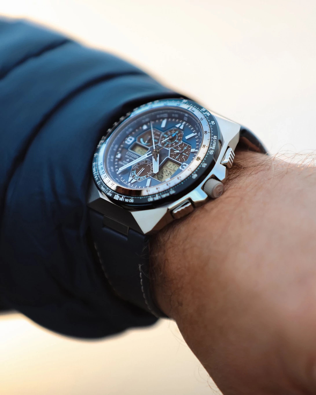 JY8148-08L Reloj Citizen Promaster Skyhawk A-T de hombre pulsera de cuero 46 mm