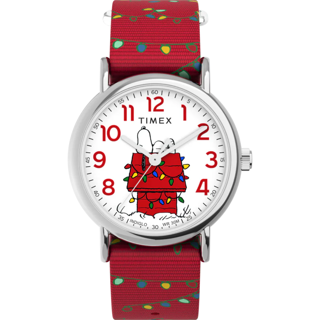 TW2W80800 Reloj Timex x Peanuts Holiday Unisex pulsera de tela 38 mm
