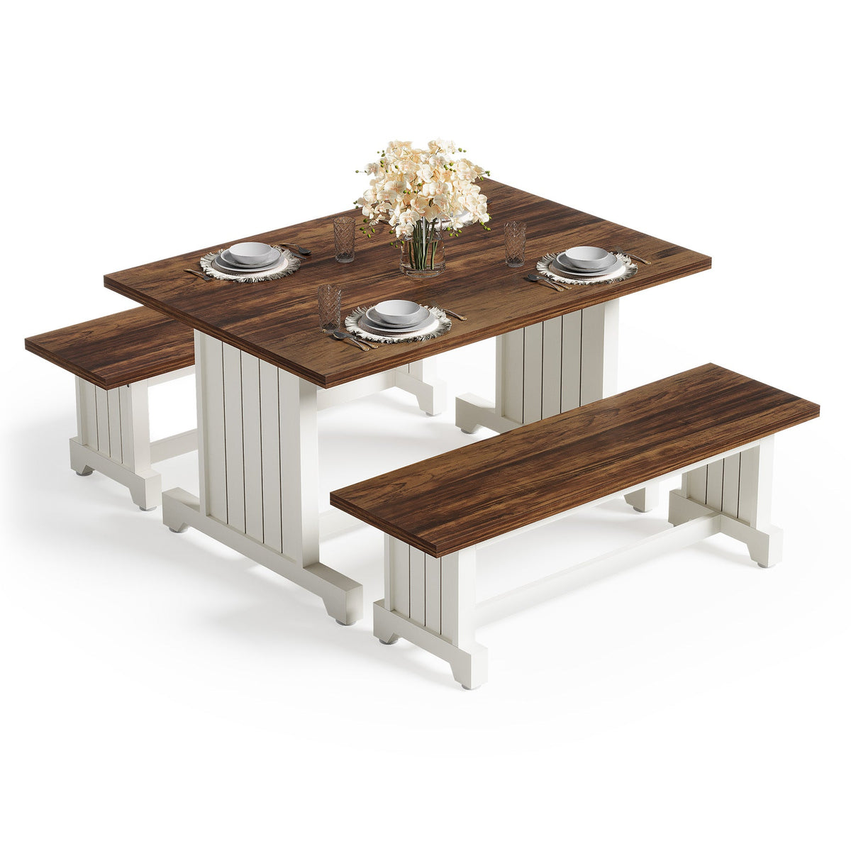 HOGA-F1927 Juego de Comedor 3 Piezas con Bancas Tribesigns