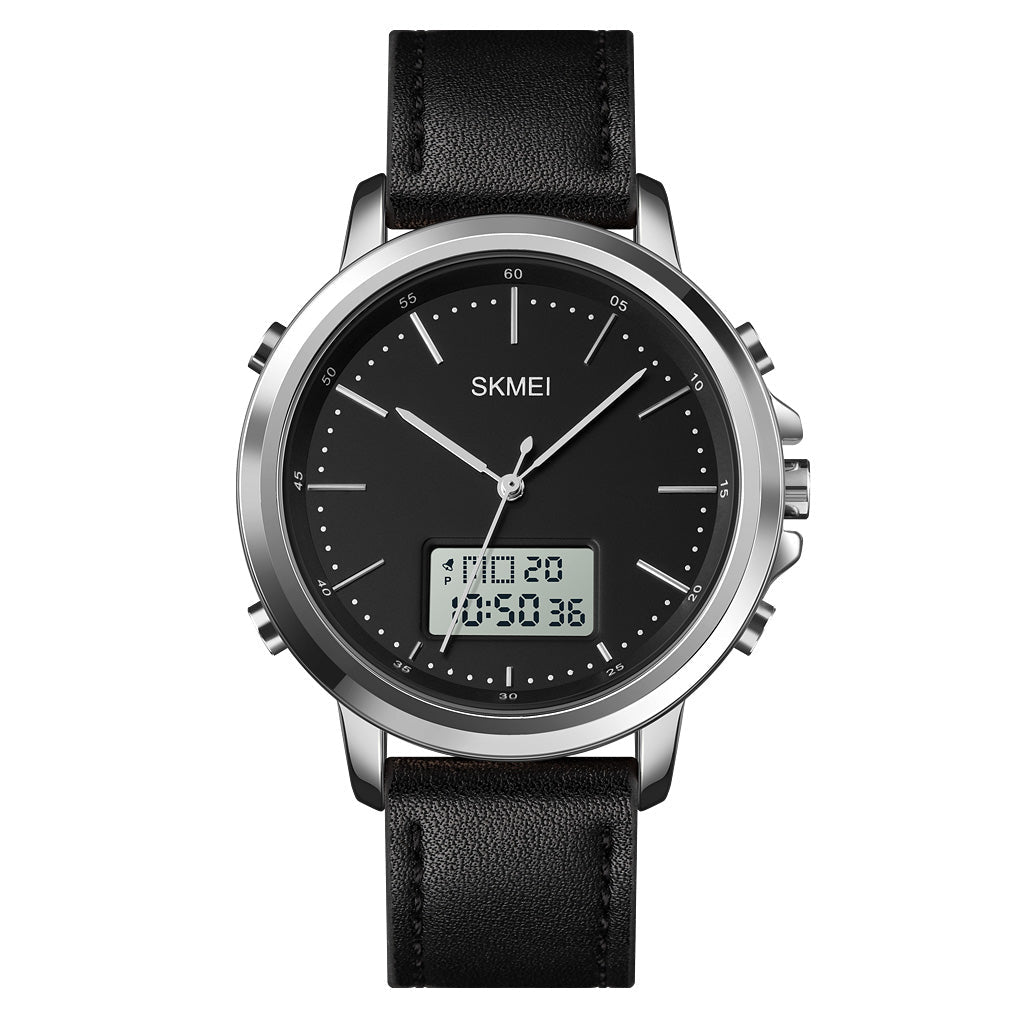 1652 Reloj Skmei para Hombre Pulsera de Cuero Doble hora