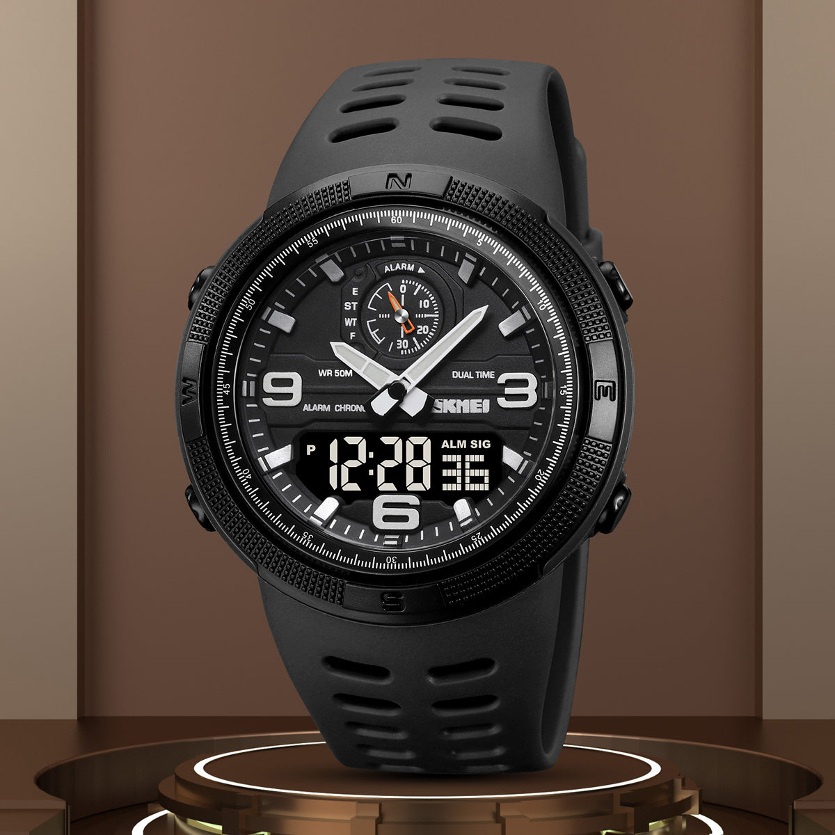1655 Skmei Reloj para Hombre Pulsera de Caucho Doble hora