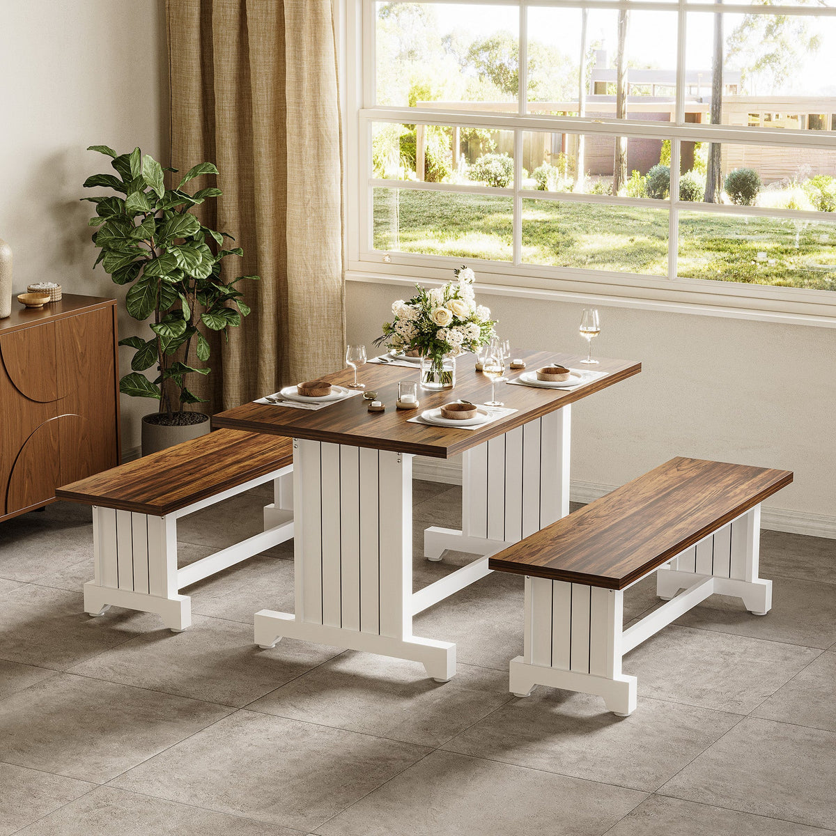 HOGA-F1927 Juego de Comedor 3 Piezas con Bancas Tribesigns