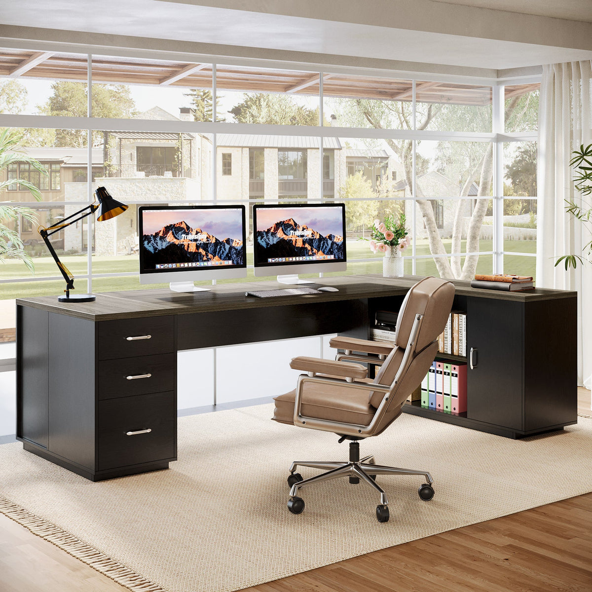 HOGA-HL0288 Escritorio en L Tribesigns de madera con gavetas