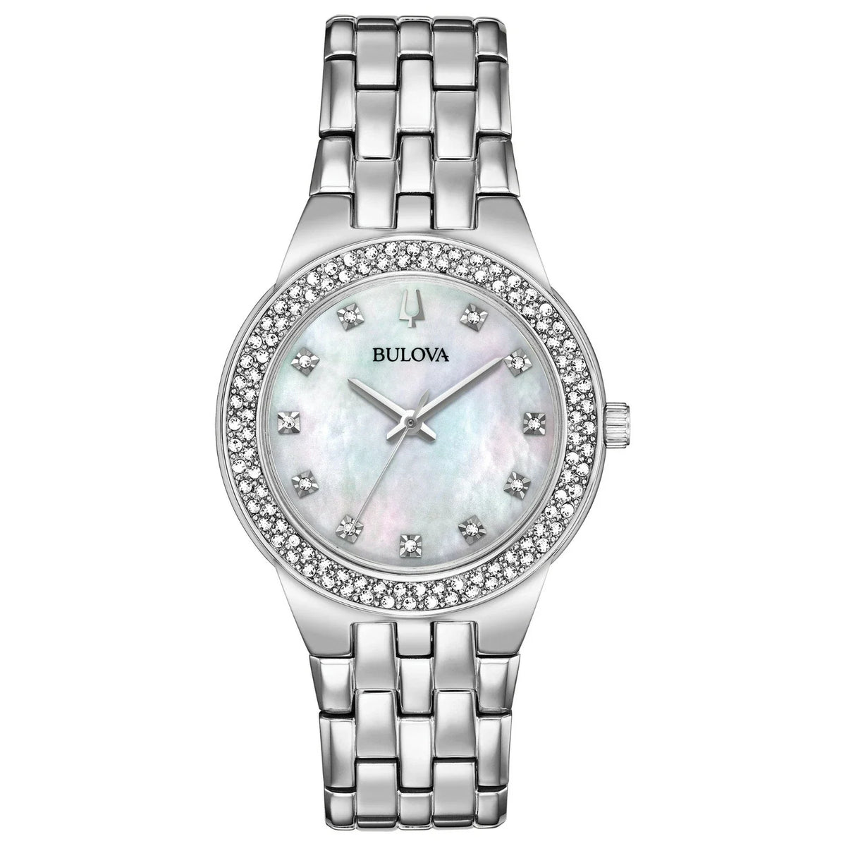 96X144 Reloj Bulova Crystal de mujer banda de metal 33 mm