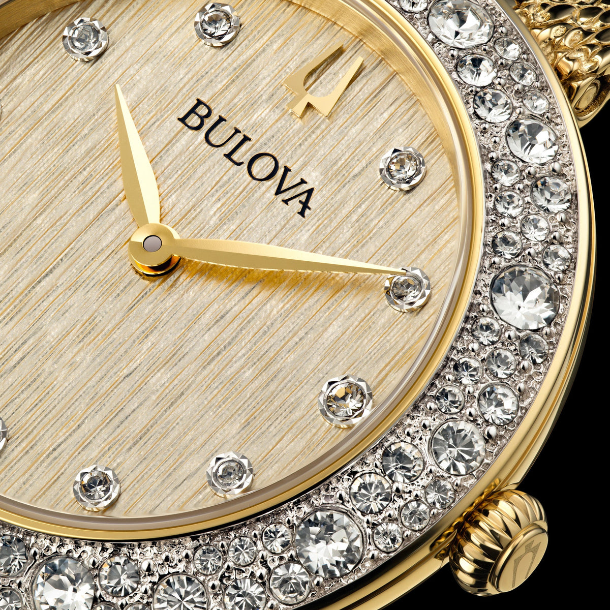 98L321 Reloj Bulova Phantom Champagne Crystal de dama correa de mesh