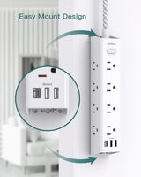 AD12W3U Addtam Cable de extensión de 3 metros con múltiples tomas, 12 tomas, 3 puertos USB (2USB C),