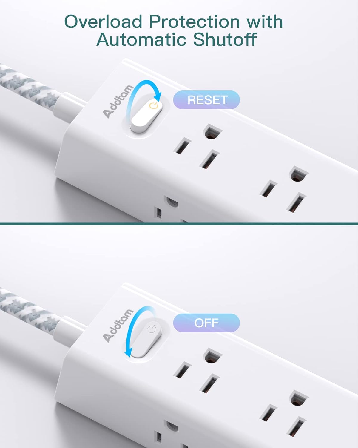 AD12W3U Addtam Cable de extensión de 3 metros con múltiples tomas, 12 tomas, 3 puertos USB (2USB C),