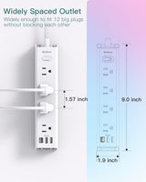 AD12W3U Addtam Cable de extensión de 3 metros con múltiples tomas, 12 tomas, 3 puertos USB (2USB C),
