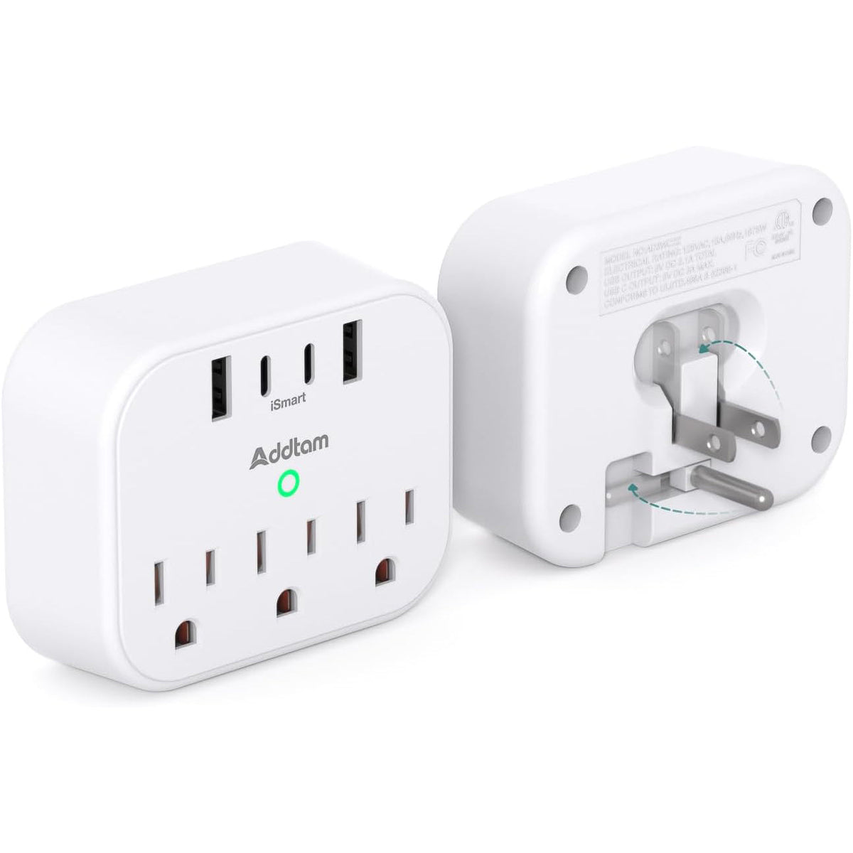 AD3WC2Z Addtam Tira de alimentación protector de sobretensión, extensor de salida de viaje con 3 tomacorrientes, 4 USB (2 USB-C)