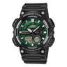 AEQ-110 Reloj Casio para Hombre Banda de Caucho Doble hora Hora Mundial, Telememo 30, 10 Años de Batería