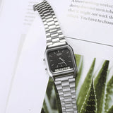 AQ-230 Reloj Casio Unisex Pulsera de Acero Inoxidable Doble hora Vintage Clásico