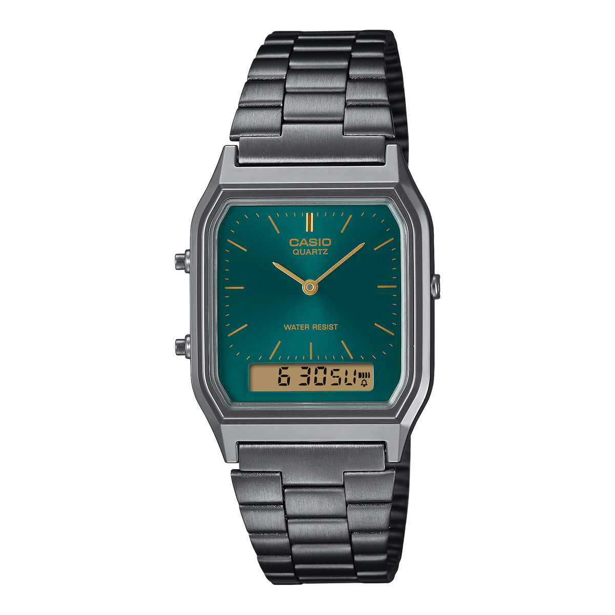 AQ-230 Reloj Casio Unisex Pulsera de Acero Inoxidable Doble hora Vintage Clásico