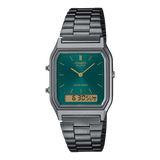 AQ-230 Reloj Casio Unisex Pulsera de Acero Inoxidable Doble hora Vintage Clásico