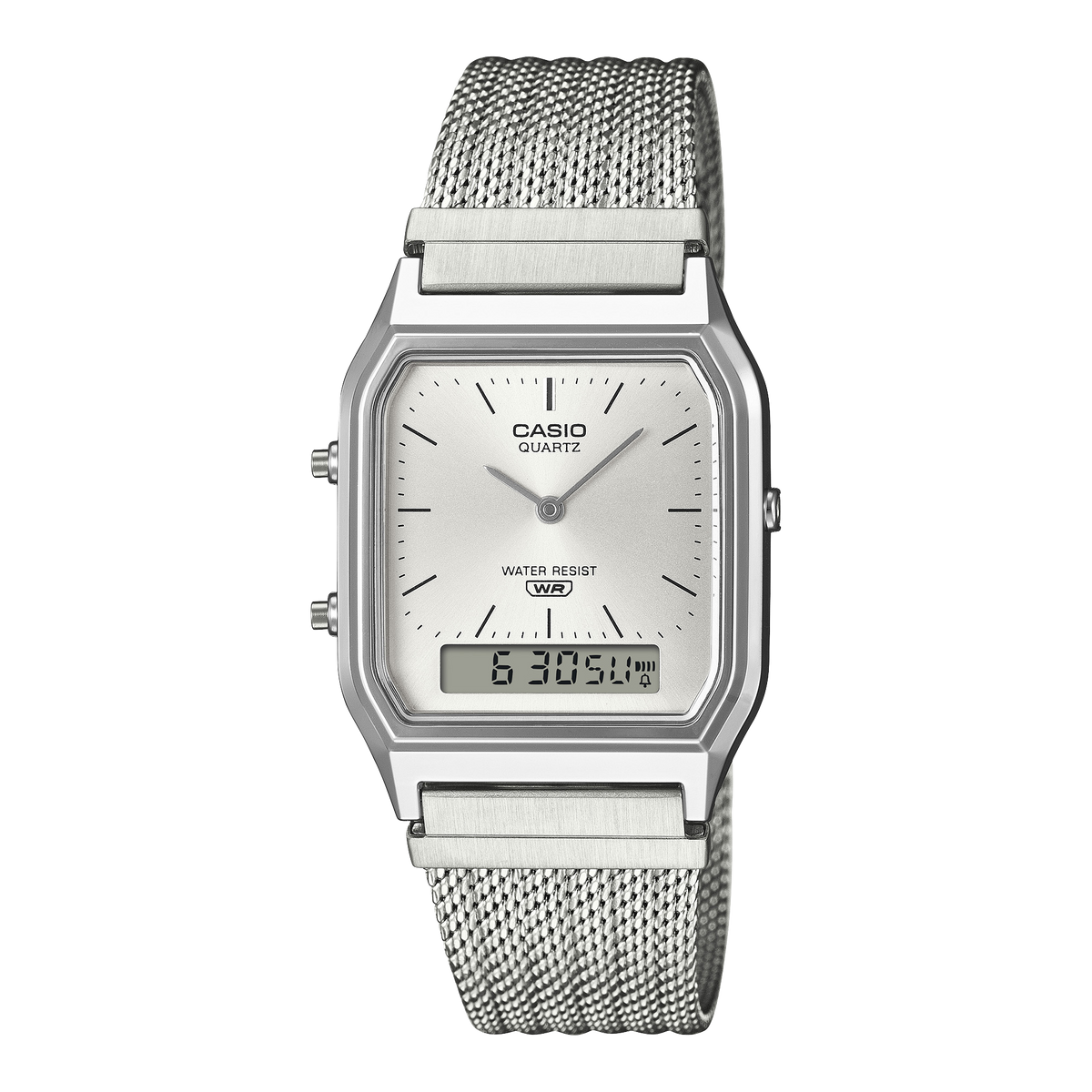 AQ-230EM Reloj Casio unisex banda mesh doble hora