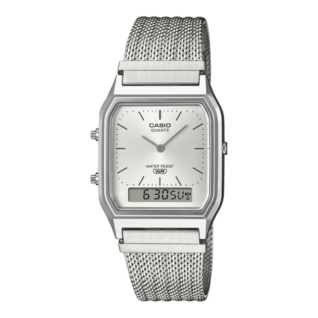AQ-230EM Reloj Casio unisex banda mesh doble hora