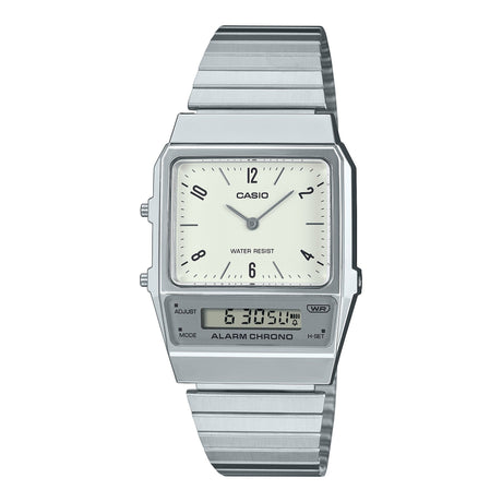 AQ-800 Reloj Casio para Hombre, Mujer Pulsera de Metal Doble hora Vintage Clásico