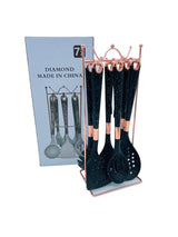 BL-02 Set de 7 utensilios de cocina base metálica negro