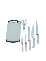 BL-09 Set de cuchillos con tabla para cortar color blanco