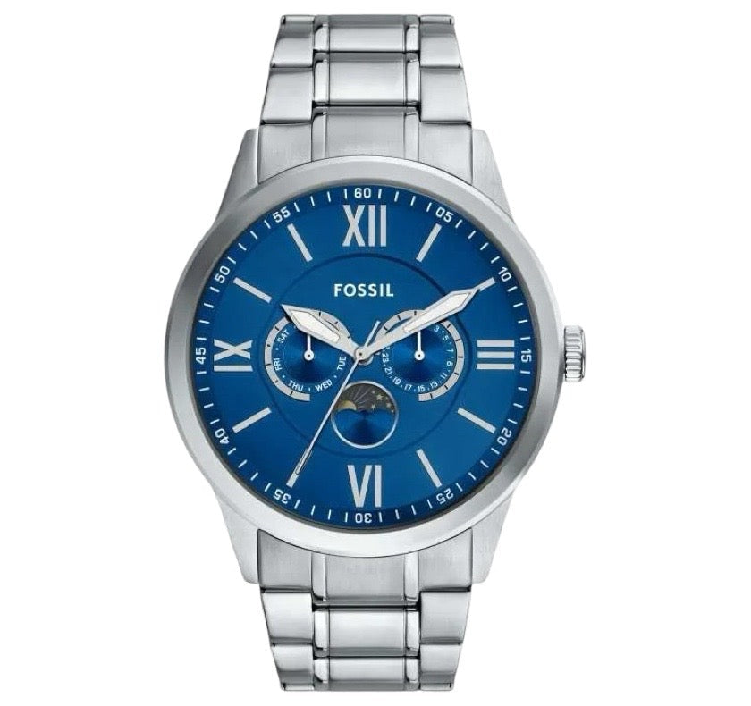 Reloj Fossil Flynn Moonphase de hombre pulsera de metal 48 mm