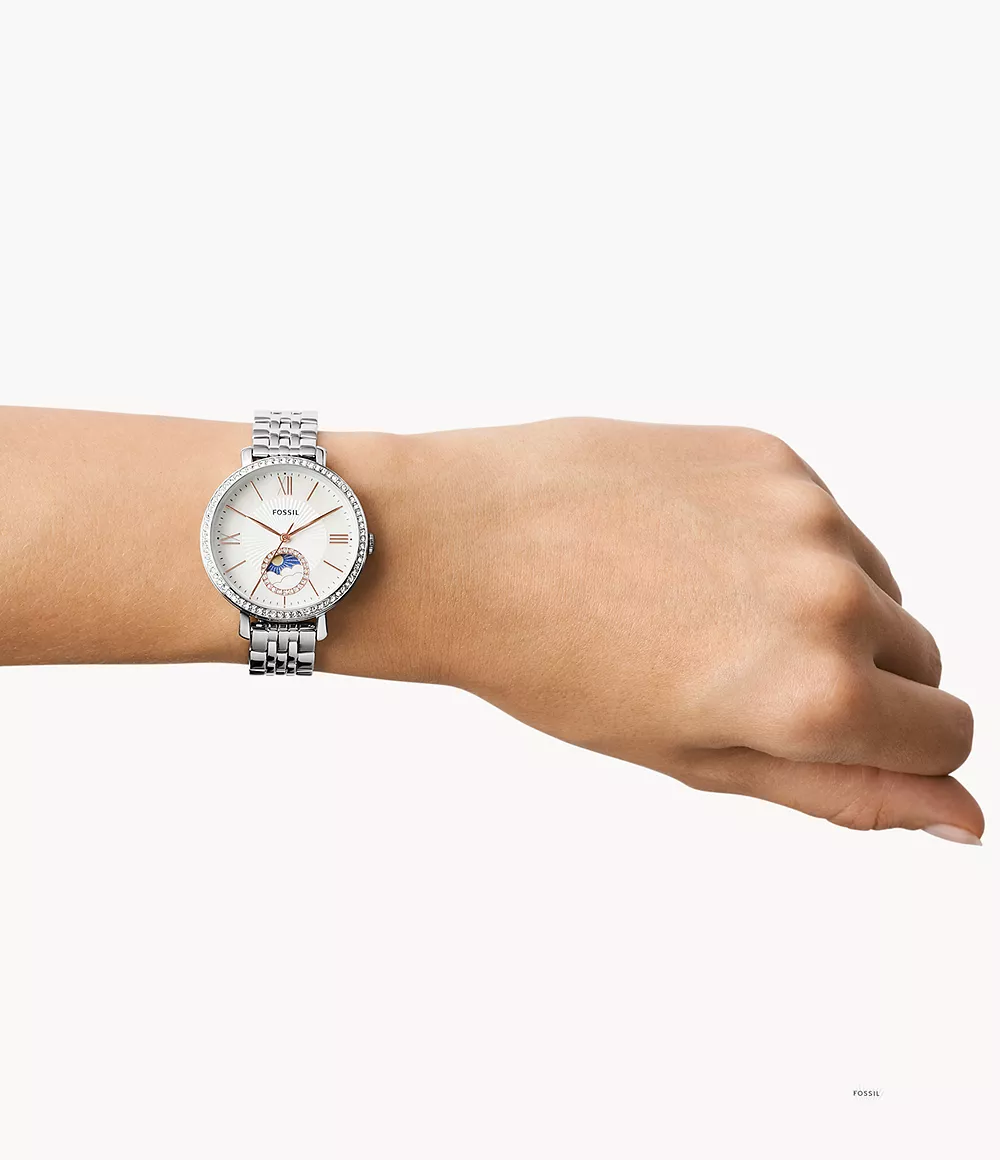 Reloj Fossil Jacqueline Solar y Lunar de mujer correa de metal