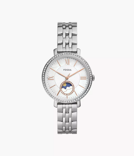 Reloj Fossil Jacqueline Solar y Lunar de mujer correa de metal
