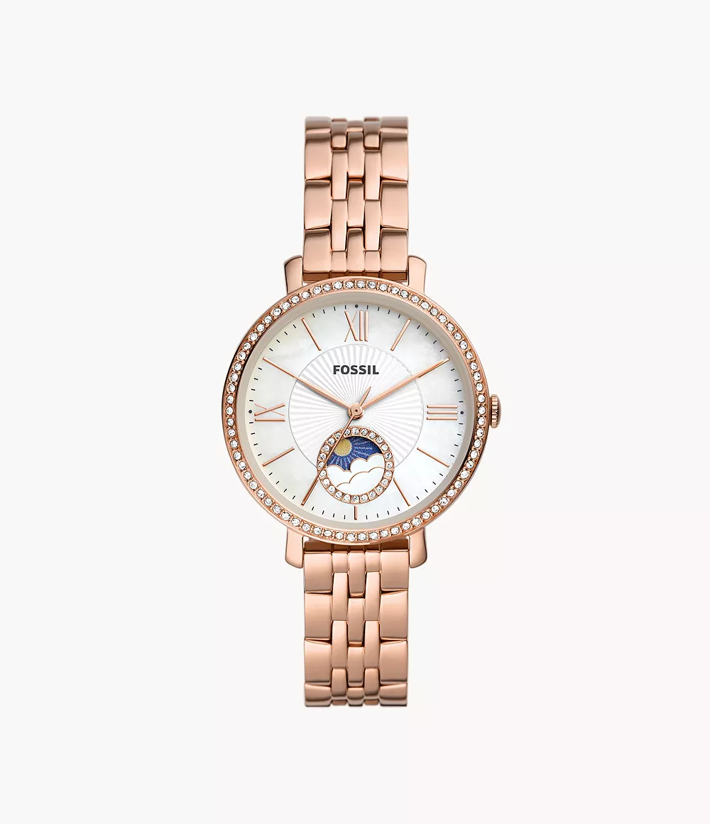 Reloj Fossil Jacqueline Solar y Lunar de mujer correa de metal
