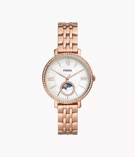 Reloj Fossil Jacqueline Solar y Lunar de mujer correa de metal