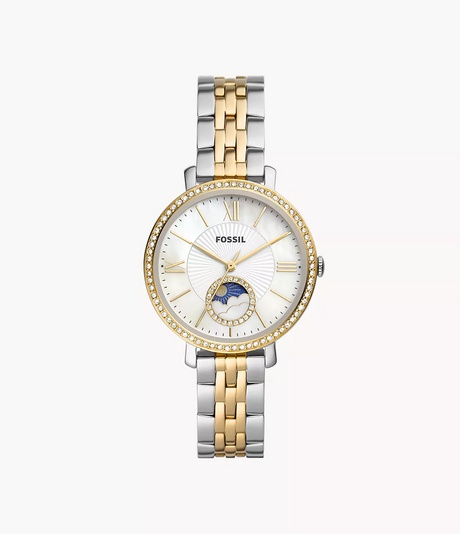 Reloj Fossil Jacqueline Solar y Lunar de mujer correa de metal