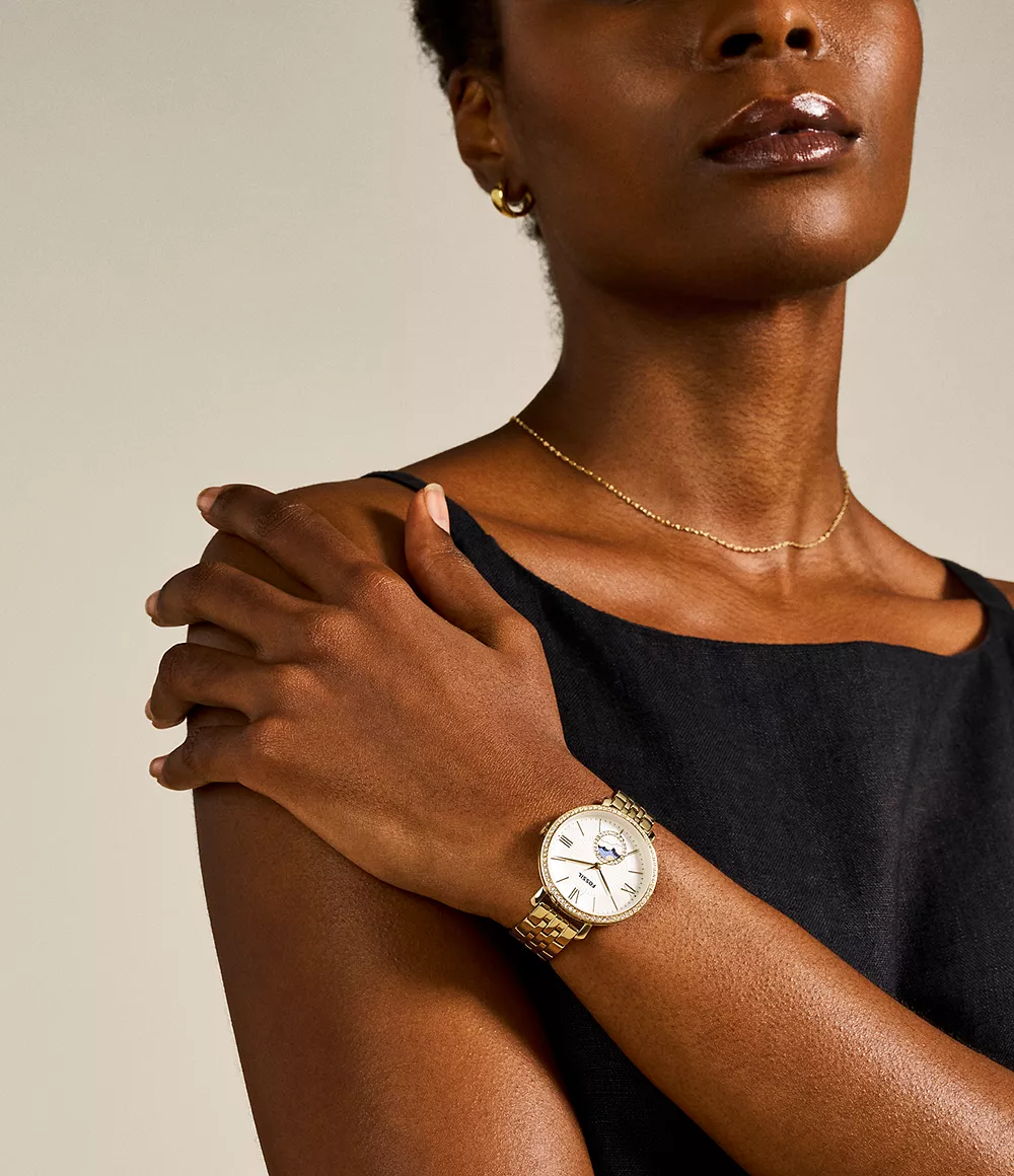 Reloj Fossil Jacqueline Solar y Lunar de mujer correa de metal