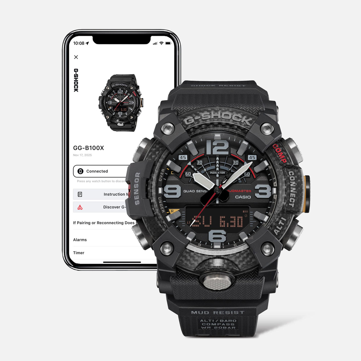 GG-B100 Reloj G-Shock Mudmaster Doble Hora para Hombre pulsera de Caucho Master of G