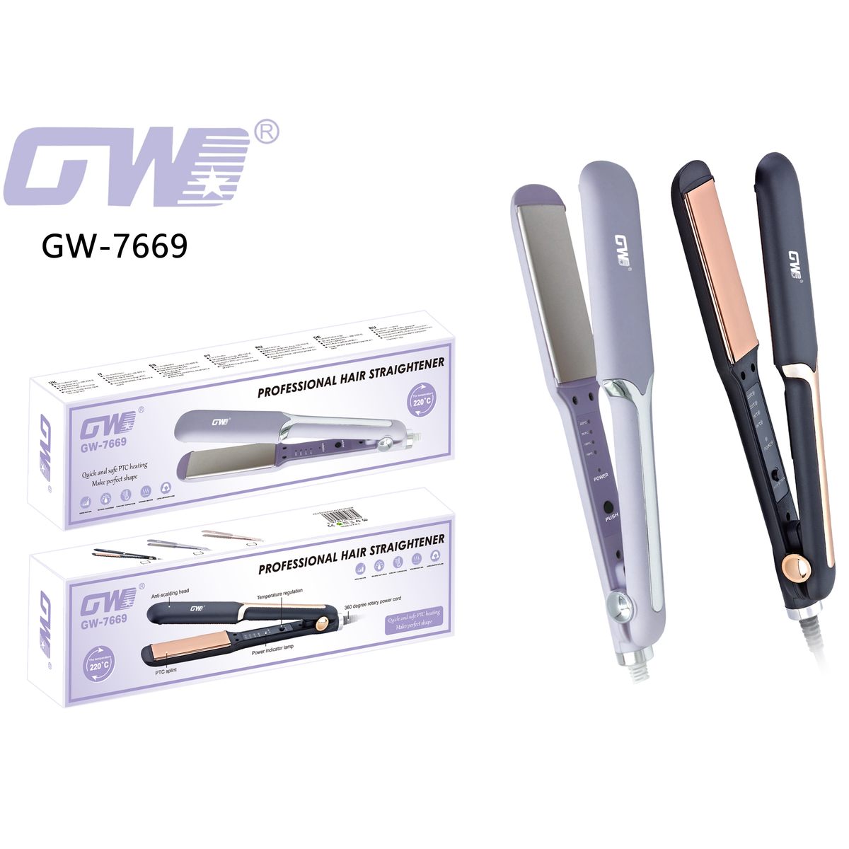 GW-7669 Planchas alisadora de cabello GWD