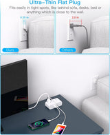 HN93T Hanycony Tira de alimentación de enchufe plano de 6 pies, cable de extensión plano ultrafino, 3 tomacorrientes, 3 puertos USB (2 USB C)