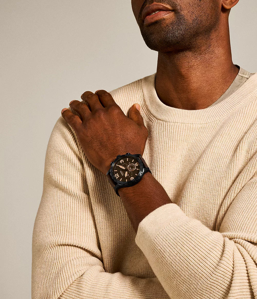 Reloj Fossil Nate de hombre correa de cuero 50 mm