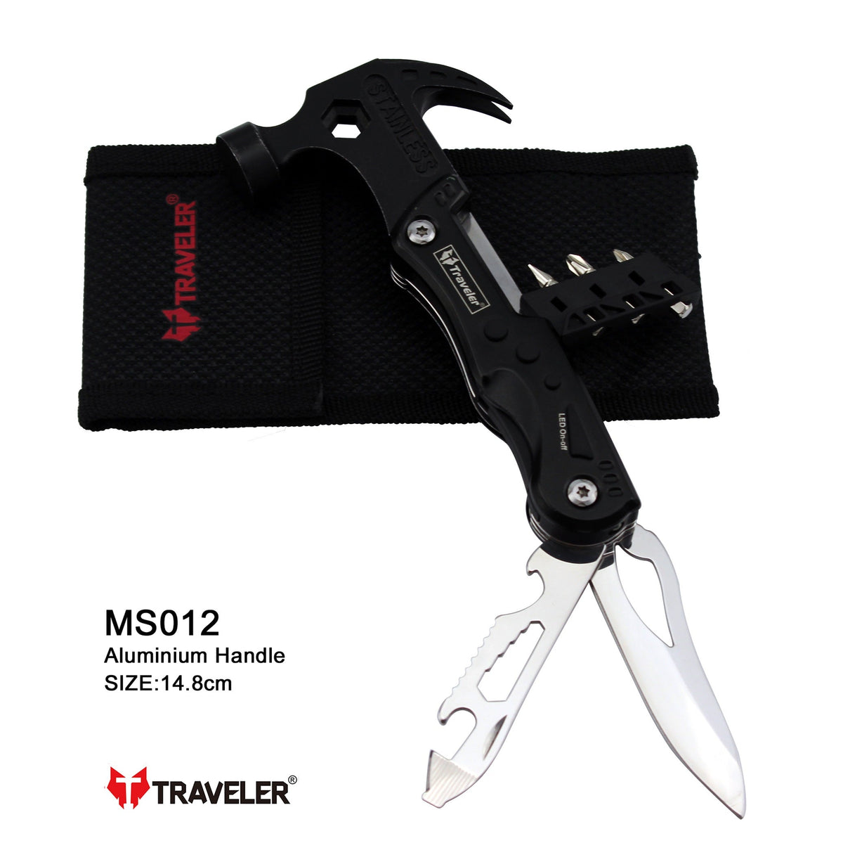 Navaja Multiuso con Martillo Marca Traveller Agarrador de Aluminio de Alta Calidad Modelo MS012