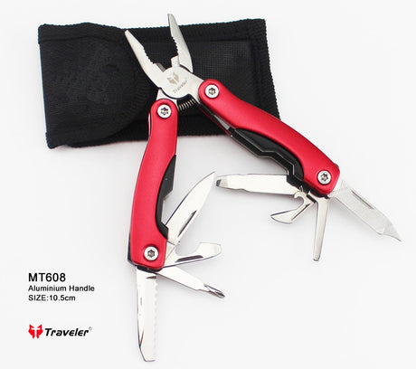 Navaja Multiuso Marca Traveler con Agarrador de Aluminio 12 en 1 Modelo MT608