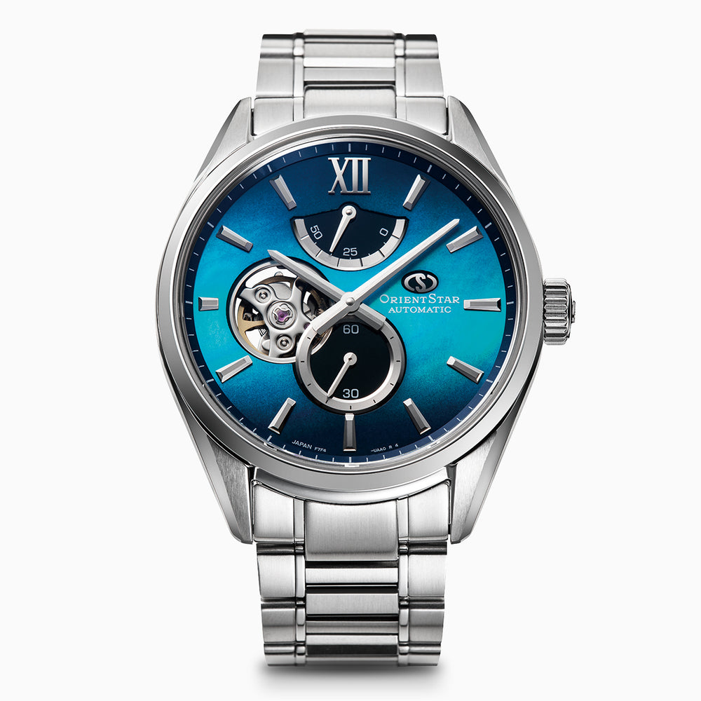 RE-BY0004A Reloj Orient Star Contemporary Open Heart De hombre correa de metal