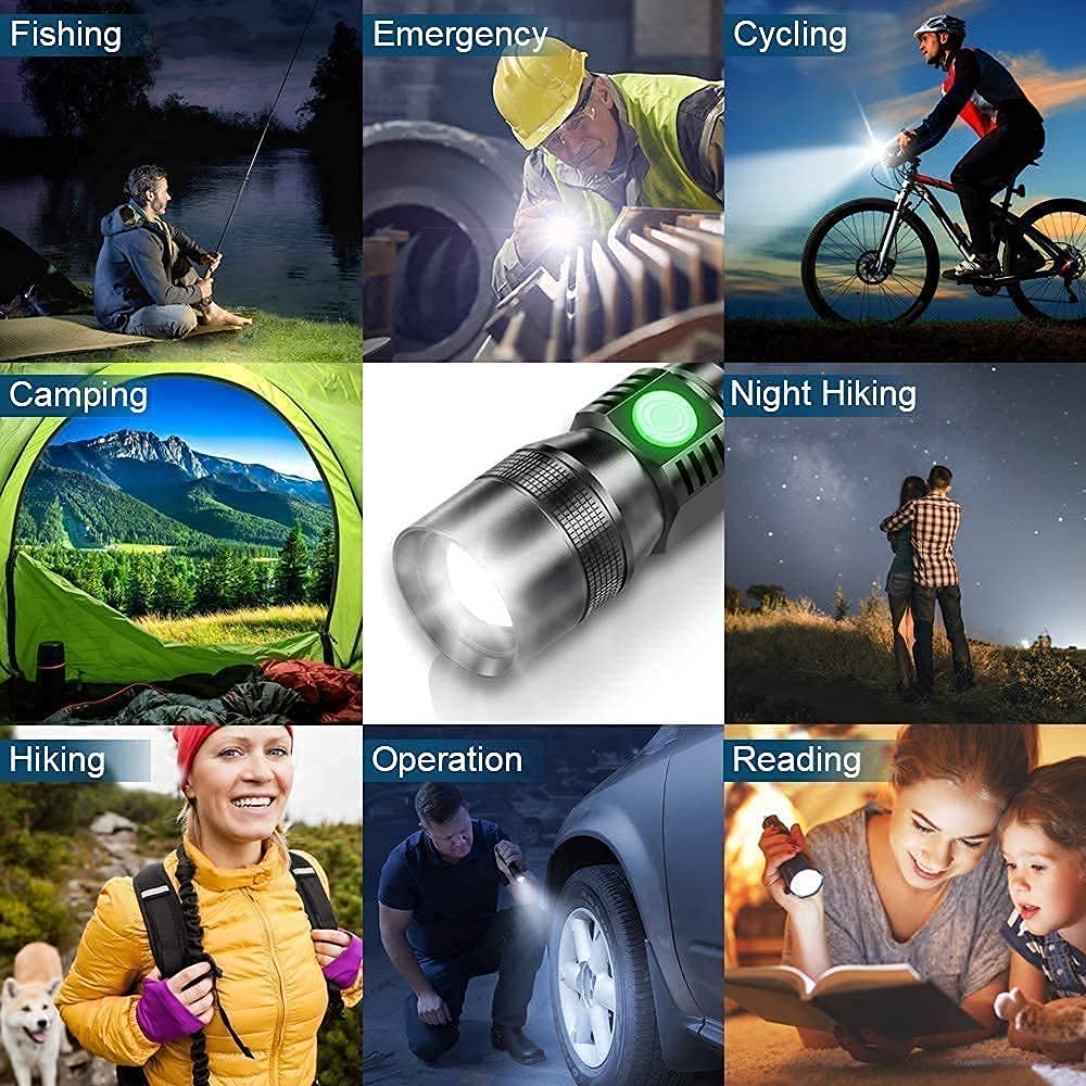 Linterna LED Recargable con Luz Lateral y Zoom