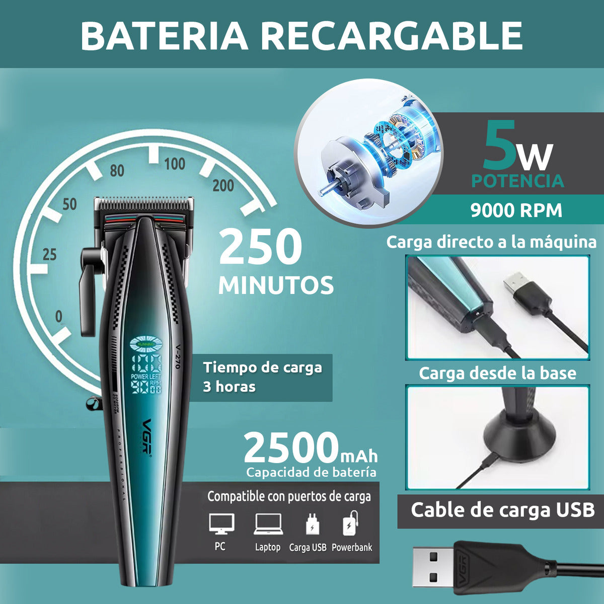 VGR V-270 Máquina Profesional para Corte de Cabello