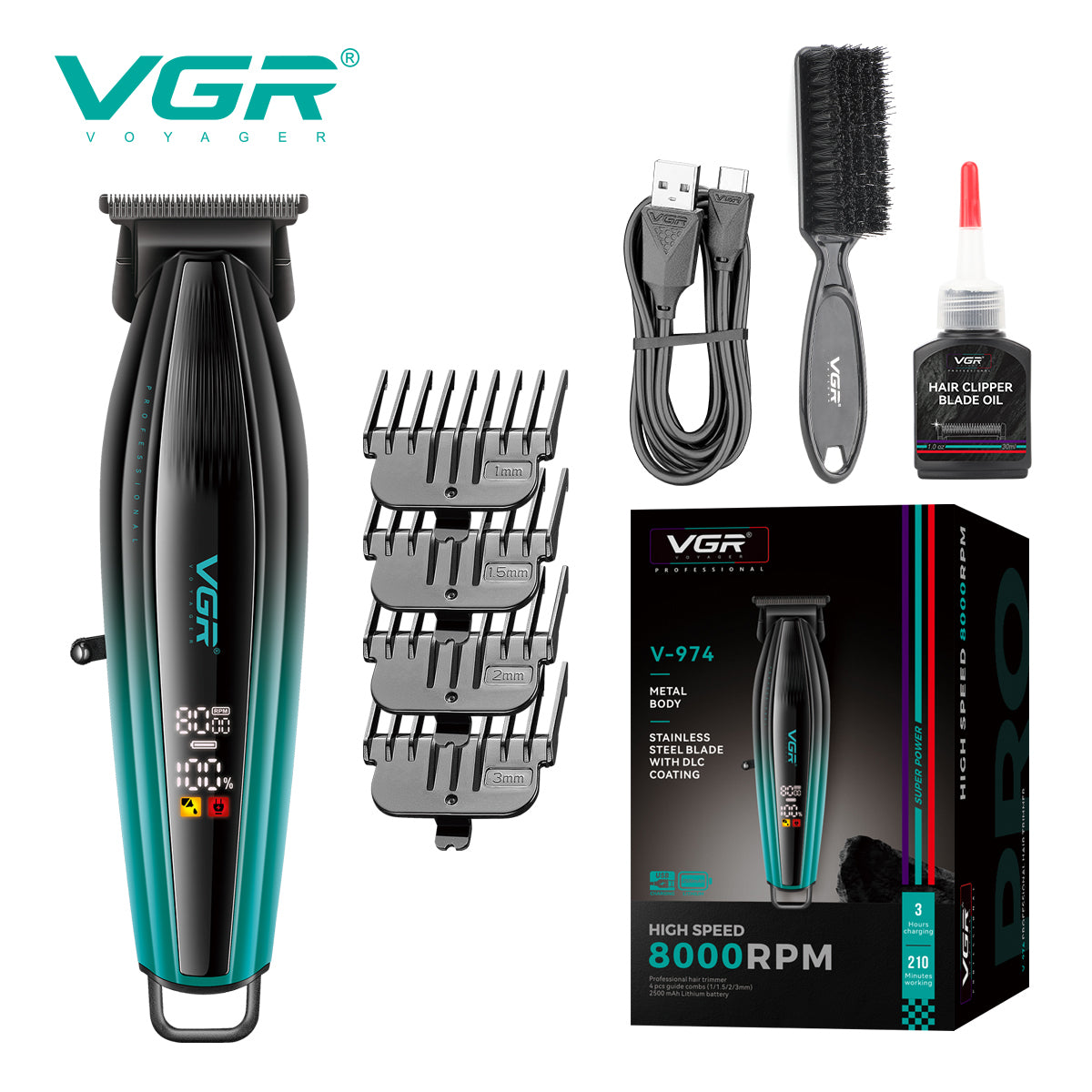 V-974 Cortadora de cabello VGR con pantalla lcd