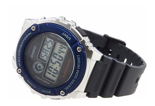 W-216 Reloj Casio para Hombre Banda de Caucho Digital Illuminator con Cronógrafo