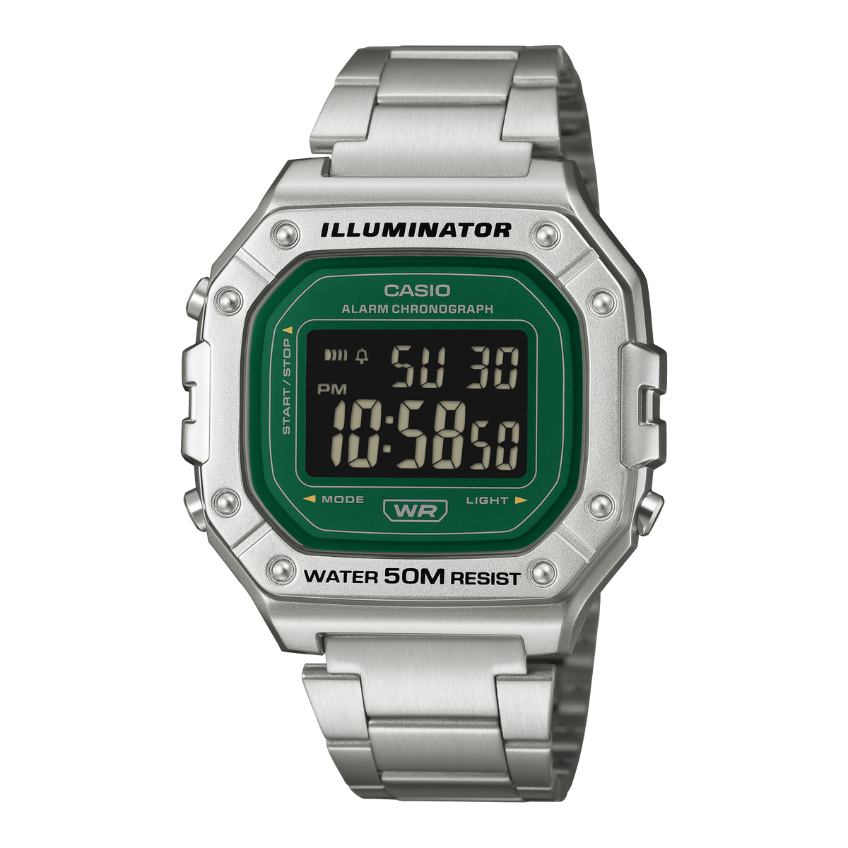 W-218HD Reloj Casio para Hombre Pulsera de Metal Digital Illuminator con Cronógrafo