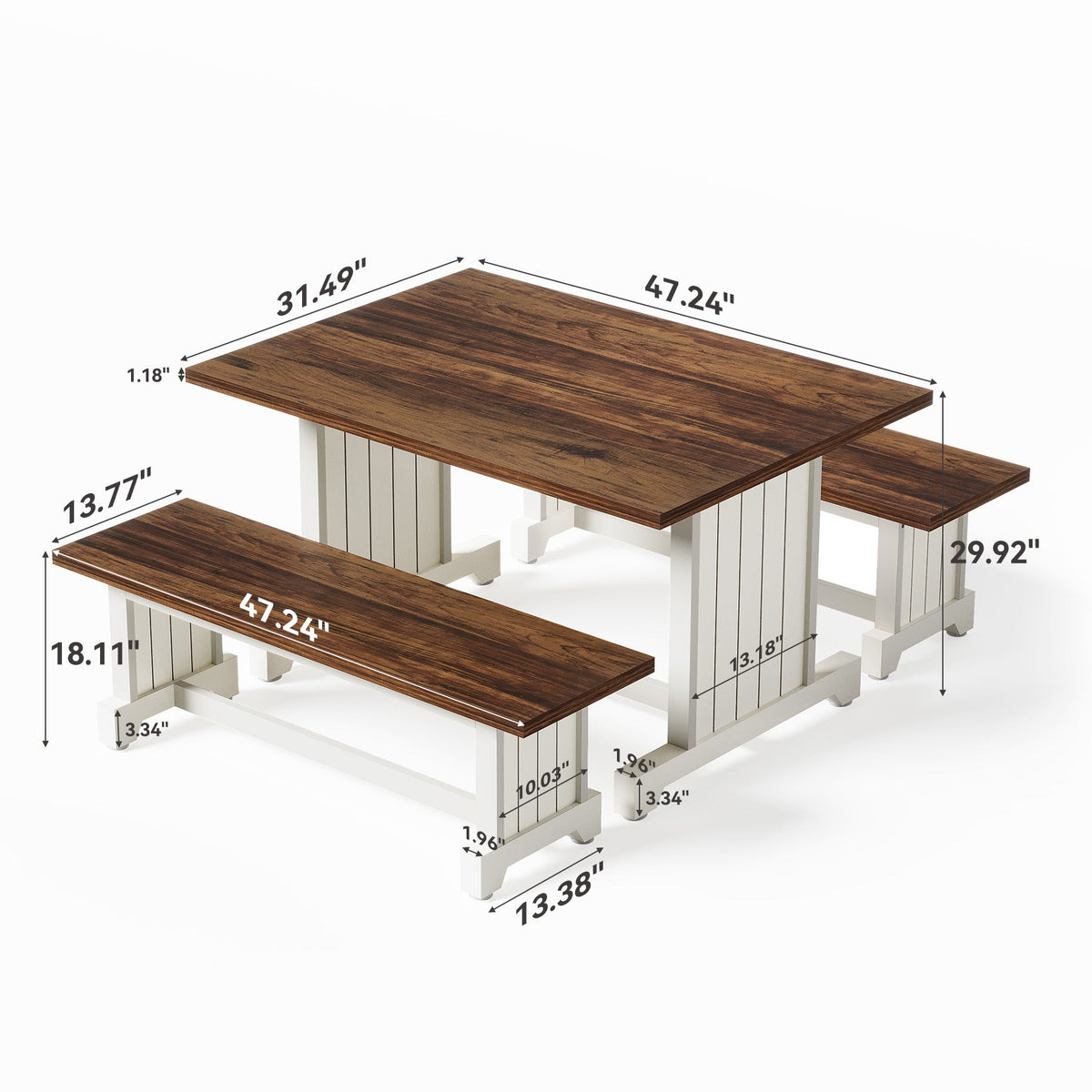 HOGA-F1927 Juego de Comedor 3 Piezas con Bancas Tribesigns