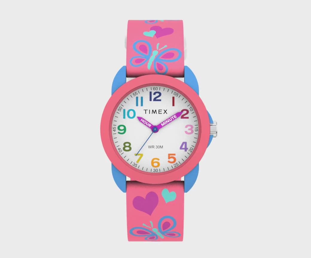TW2Y59700 Reloj Timex Teacher Corazon y mariposas infantil banda de silicona
